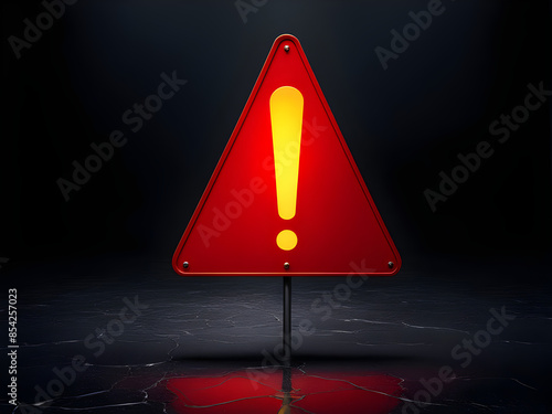 Realistic red caution warning sign for attention exclamation mark traffic sign by 3d render illustration. Generative AI