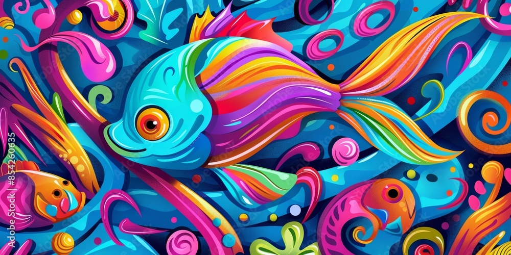 Fototapeta premium Colorful fish and oceanic life, underwater world concept