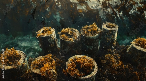 Horizontal Composition of Seaweed and Meat Floss Rolls from a Different Perspective photo