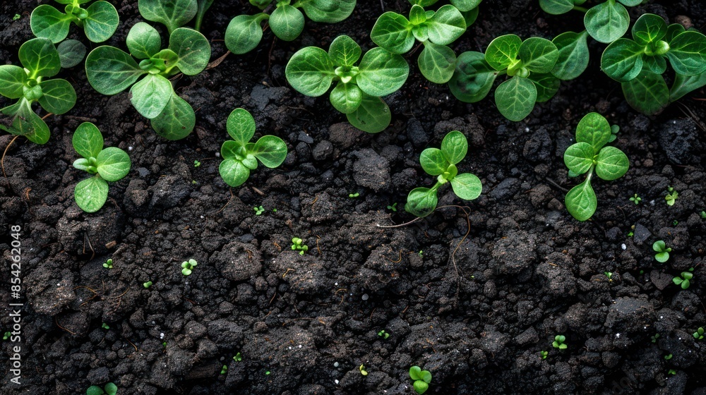 Fresh Growth: Top-View of Textured Green Seedling on Surface for Background Fresh Growth: Top-View of Textured Green Seedling on Surface for Background