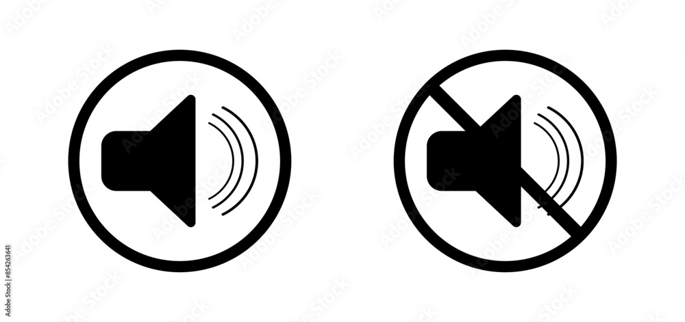 Vector icons of mute and unmute speaker volume, isolated on white background - Audio speaker symbols for app and web design Vector icons of mute and unmute speaker volume, isolated on white background - Audio speaker symbols for app and web design