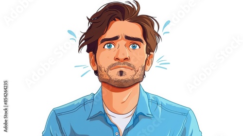 Illustrated image of a man with a beard looking upward with a worried and concerned facial expression