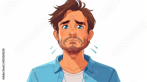 Illustration of a man with a beard and crossed arms looking downward with a disheartened and resigned expression