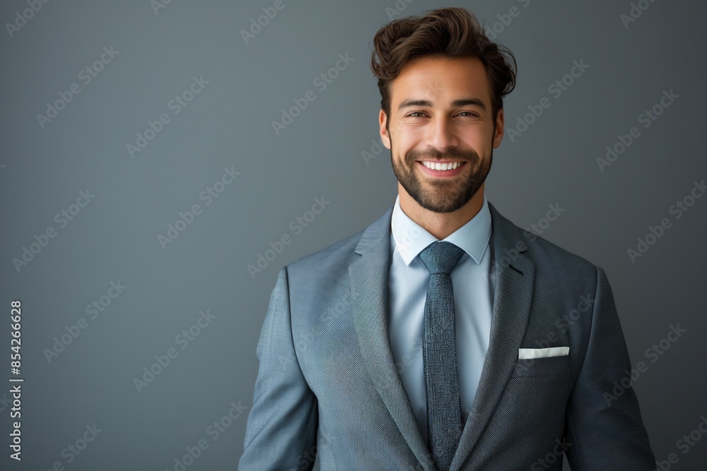 Confident young businessman in a suit. Ideal for professional themes, corporate presentations, and promotional materials. Perfect for business branding and editorial content. Confident young businessman in a suit. Ideal for professional themes, corporate presentations, and promotional materials. Perfect for business branding and editorial content.