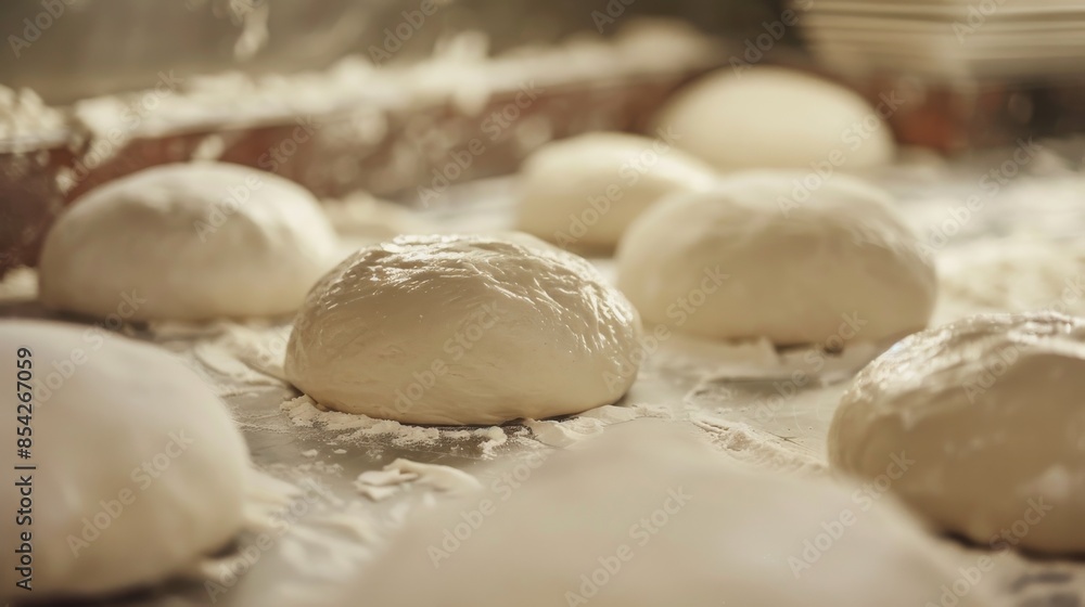 Close-up of dough with flour on the table Close-up of dough with flour on the table