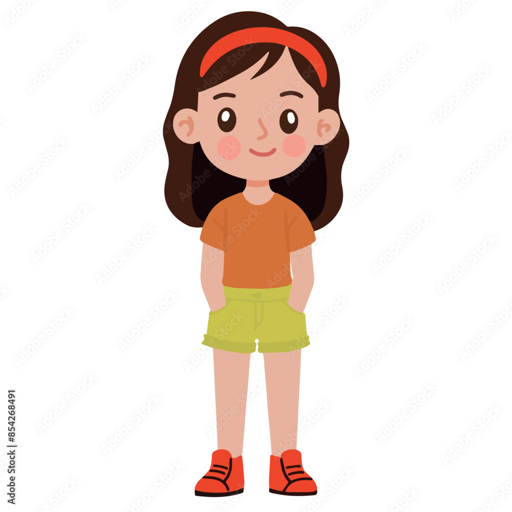 Cute pretty sweet girl cartoon hand in pockets vector illustration Cute pretty sweet girl cartoon hand in pockets vector illustration