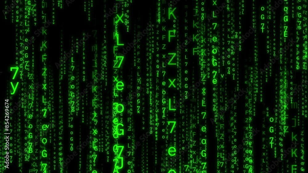 Matrix background, neon digital rain on monitor,Glowing digits and alphabet of matrix code falling. Matrix background, neon digital rain on monitor,Glowing digits and alphabet of matrix code falling.
