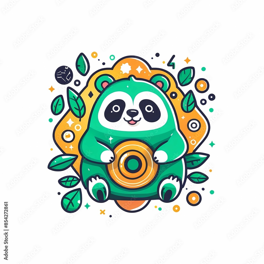 Fototapeta premium Cute Green Tanuki Logo 