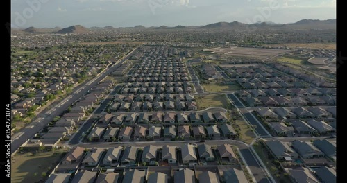 Drone flying above a middle class Arizona suburb neighborhood for 2024 election commercial 02
