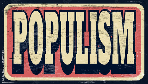 Aged and worn populism sign on wood
