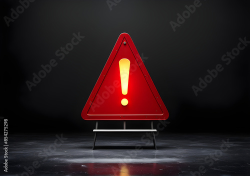 Realistic red caution warning sign for attention exclamation mark traffic sign by 3d render illustration. Generative AI