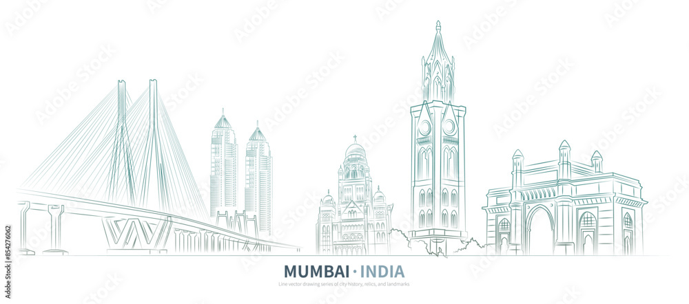 Mumbai cityscape line drawing vector. sketch style Mumbai, India landmark illustration
Mumbai cityscape line drawing vector. sketch style Mumbai, India landmark illustration