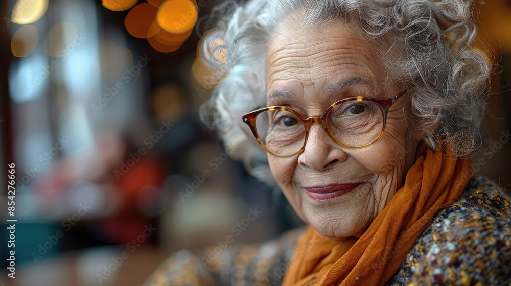 An expressive and radiant close-up of an older woman displaying a joyful smile and a hint of playfulness An expressive and radiant close-up of an older woman displaying a joyful smile and a hint of playfulness