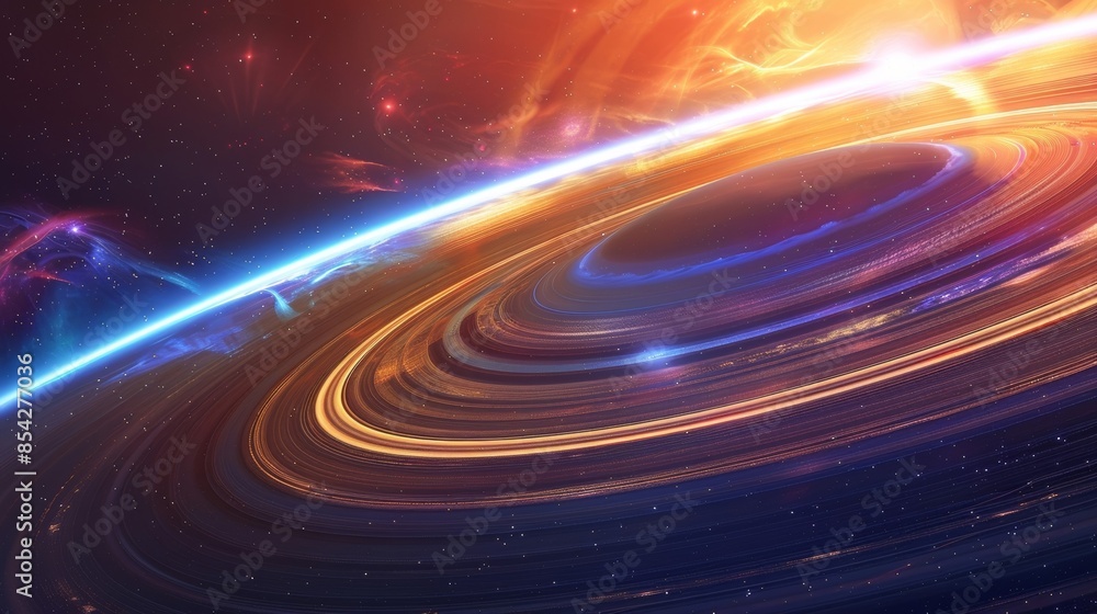 The colorful particles of a cosmic stream pass through the rings of a gas giant creating an otherworldly spectacle. The colorful particles of a cosmic stream pass through the rings of a gas giant creating an otherworldly spectacle.