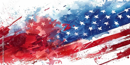 Abstract American Flag Watercolor Design For Fourth Of July Celebration. Generative AI