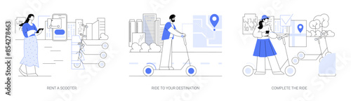 Electric scooter rental isolated cartoon vector illustrations se
