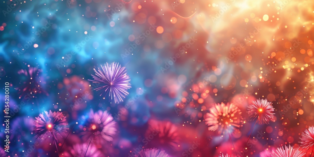 Festive Fourth Of July Fireworks Background With Bokeh. Generative AI