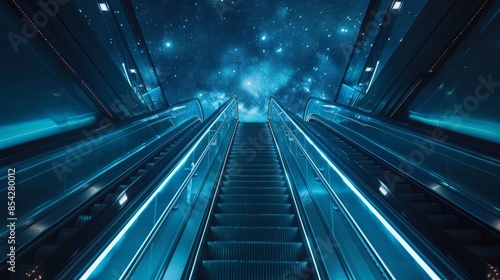 The top of the escalator offers a breathtaking view of the vast expanse of space a reminder of the incredible journey the particles have undertaken.