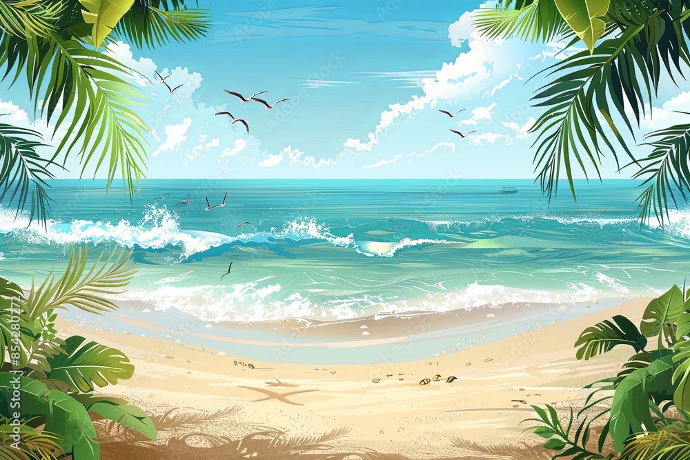 Naklejka premium Beach Summer Background created with Generative AI