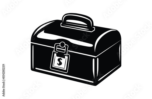 Cash box black icon, isolated on white background. Vector illustration.