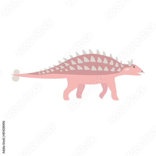 Vector flat hand drawn pink ankylosaur dinosaur isolated on white background