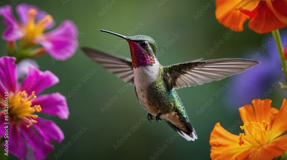 Naklejka premium hummingbird in flight,hummingbird, flight, bird, nature, wildlife, animal, small