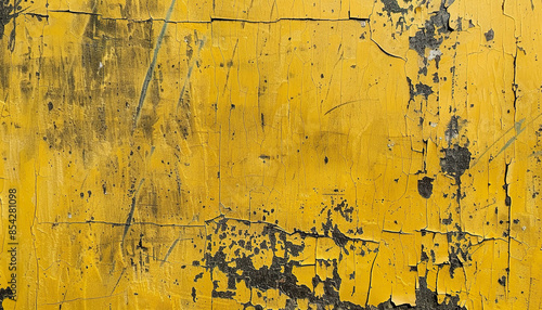 Grunge yellow metal paint cracks wall texture background wallpaper. backdrop, scratched, tattered, old rusty, distressed, worn out pattern