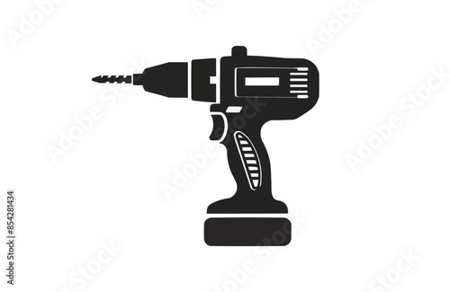 Drill black icon, isolated on white background. Vector illustration.