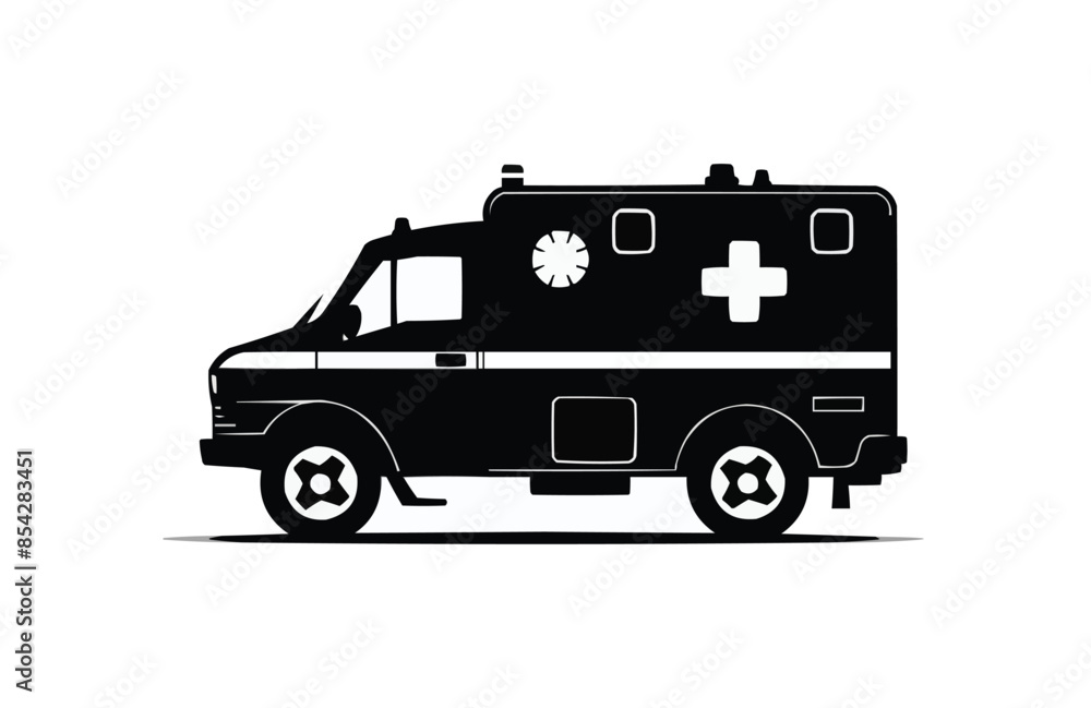 Ambulance black icon, isolated on white background. Vector illustration. Ambulance black icon, isolated on white background. Vector illustration.