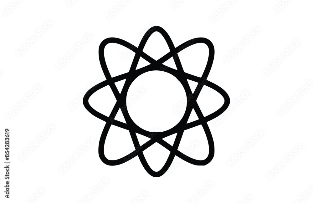 Atom black icon, isolated on white background. Vector illustration. Atom black icon, isolated on white background. Vector illustration.