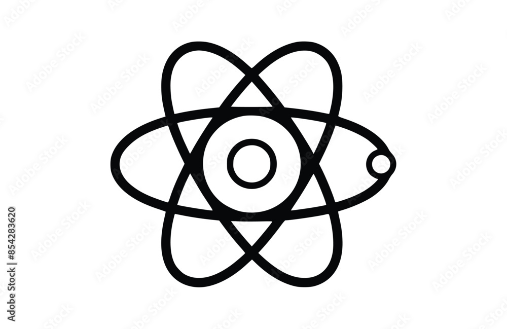 Black atom icon isolated on white background. Beautiful Atom icon. Black atom icon isolated on white background. Beautiful Atom icon.