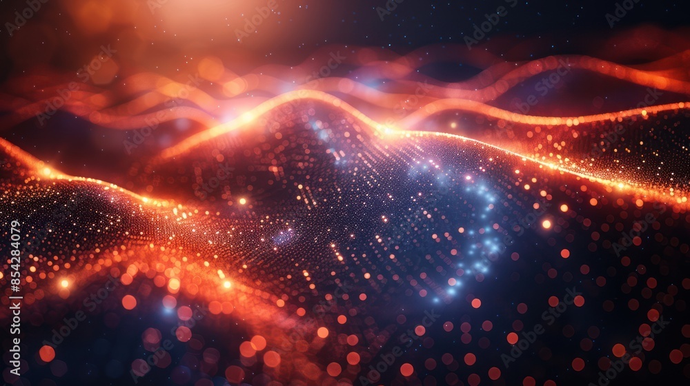 Fototapeta premium Abstract Glittering Waves with Red and Blue Highlights