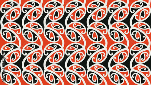 Canvastavla Seamless Traditional Maori Rafter Pattern with Koru or Silver Fern Fiddlehead Cu
