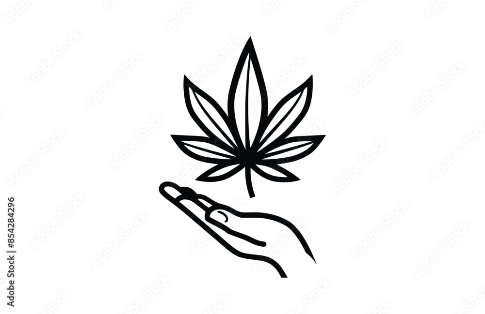 Cannabis in hand black icon, isolated on white background. Vector illustration. Cannabis in hand black icon, isolated on white background. Vector illustration.