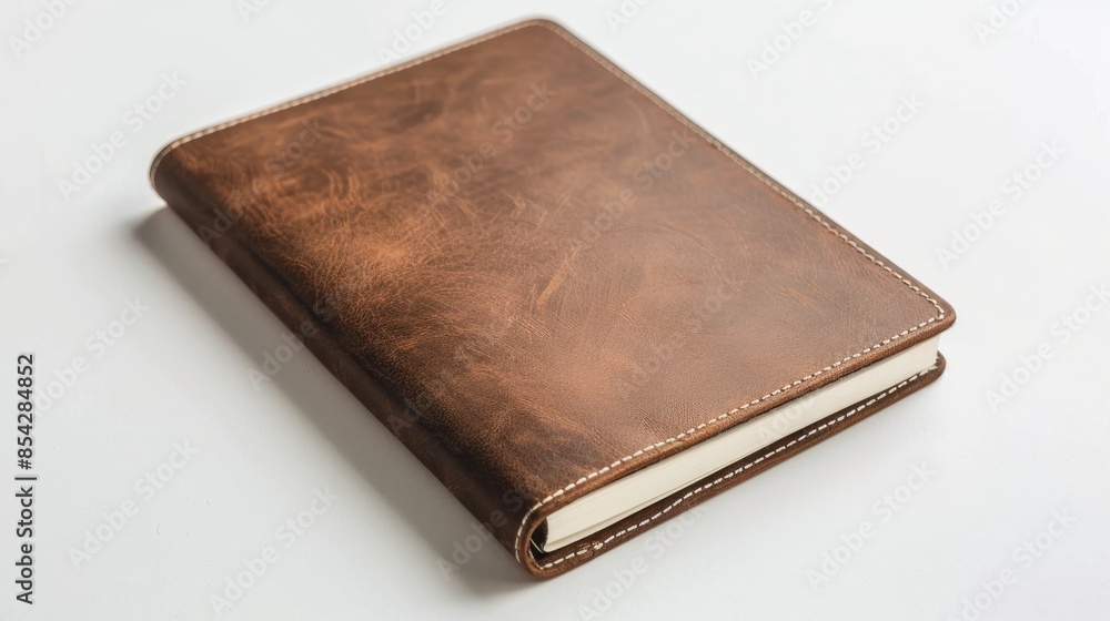 Brown notebook on blank white surface Brown notebook on blank white surface