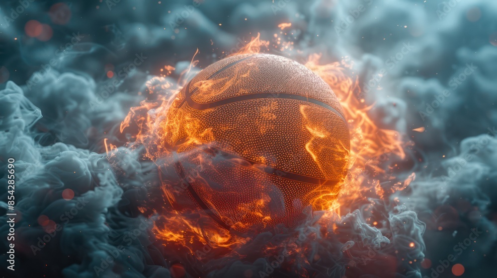 Fototapeta premium Fiery Basketball in Smoke