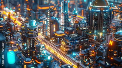 Wallpaper Mural Futuristic Cityscape with Illuminated Buildings. Torontodigital.ca