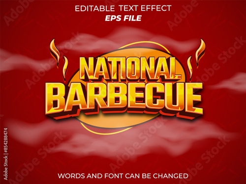 national barbecue text effect, font editable, typography, 3d text. vector template