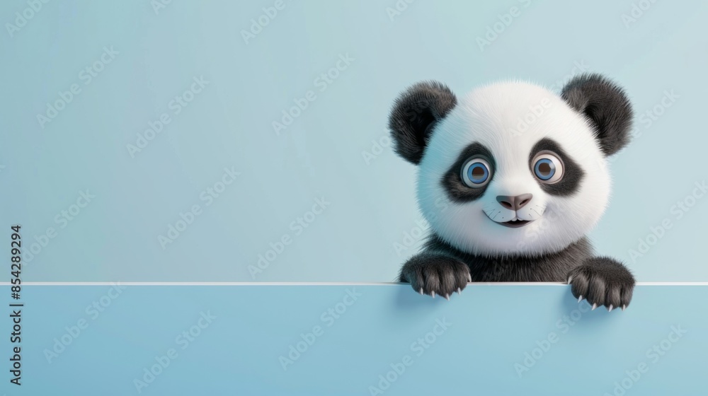 Cute cartoon panda peeping with plain background Cute cartoon panda peeping with plain background
