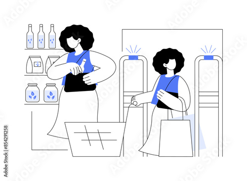 Shoplifting control isolated cartoon vector illustrations.