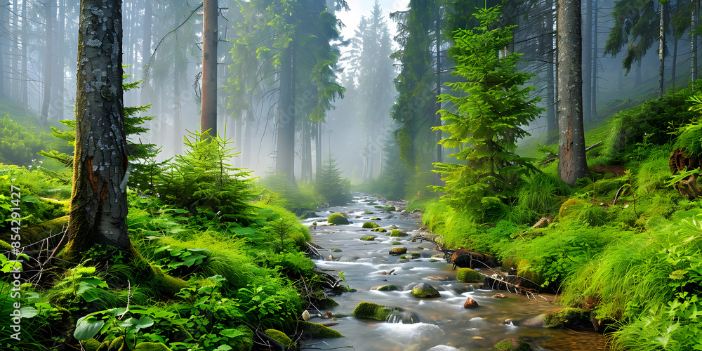 Fototapeta premium Floresta Verdejante com Rio Azul Cristalino