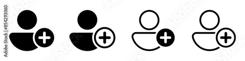 Add user icon set. Person profile avatar with plus, add account symbol. Vector icon illustration