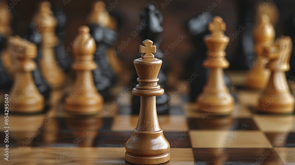 One chess is staying against full army of chess pieces One chess is staying against full army of chess pieces