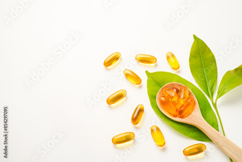 Tableau sur toile Oil filled capsules, softgel of food supplements, fish oil, omega 3, vitamin D3,