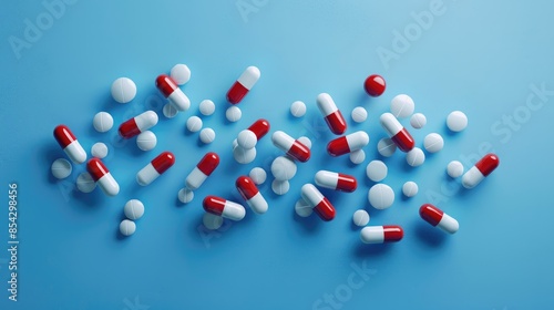 Chemical structures of cephalosporin antibiotics on blue backdrop photo