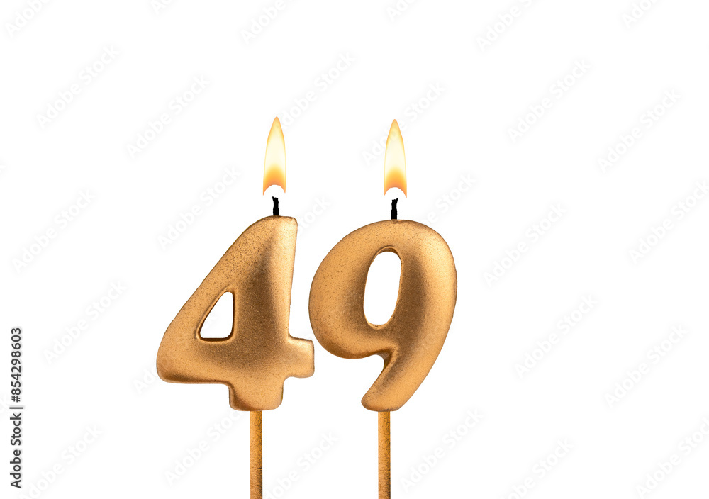 Birthday number 49 - Golden candle on white background Birthday number 49 - Golden candle on white background