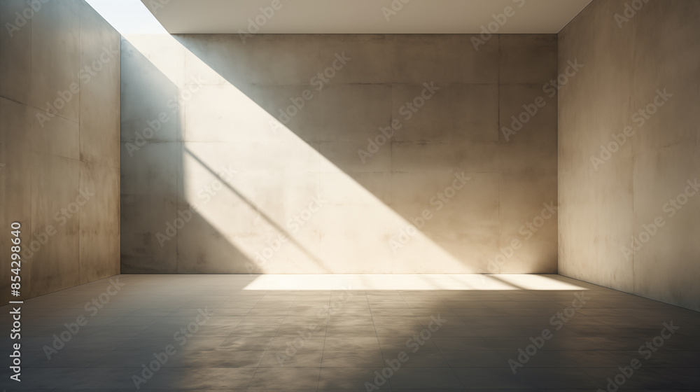 Sunlight shines into minimalist empty concrete room Sunlight shines into minimalist empty concrete room