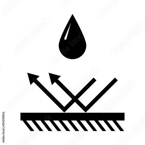 Waterproof symbol vector. Water repellent icon. Black droplet design. Material protection sign.