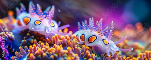 Colorful Nudibranchs on Coral photo