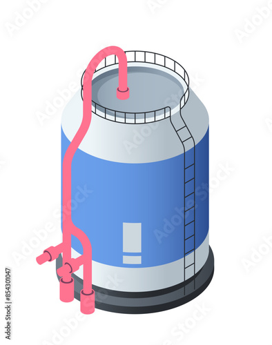 Isometric compressed gas storage tank. Icon with Lpg gas bottle or cylindrical container for high pressure liquefied gas. Industrial equipment. 3D vector illustration isolated on background